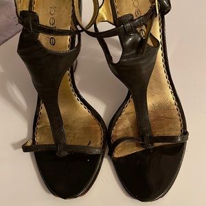 Bebe brown patent with lucite wedge heel